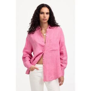 Madewell Linen Oversized Button Up Shirt M Modern Fuschia Resort Beach NWT